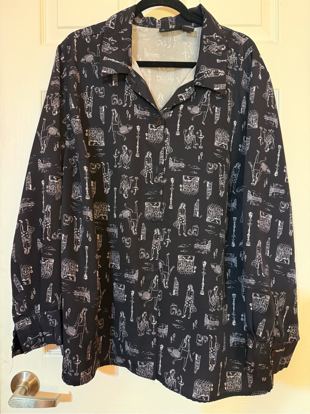 Maggie Barnes Black Shirt with White Illustrated Print
